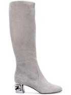 Casadei Metallic Heel Under-the-knee Boots - Grey