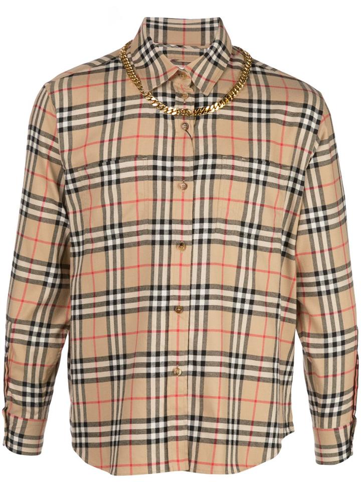 Burberry Long Sleeved Checked Shirt - Brown