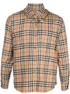 Burberry Long Sleeved Checked Shirt - Brown