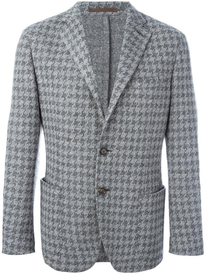 Eleventy Houndstooth Pattern Blazer, Men's, Size: 52, Grey, Silk/polyester/acetate/pbt Elite