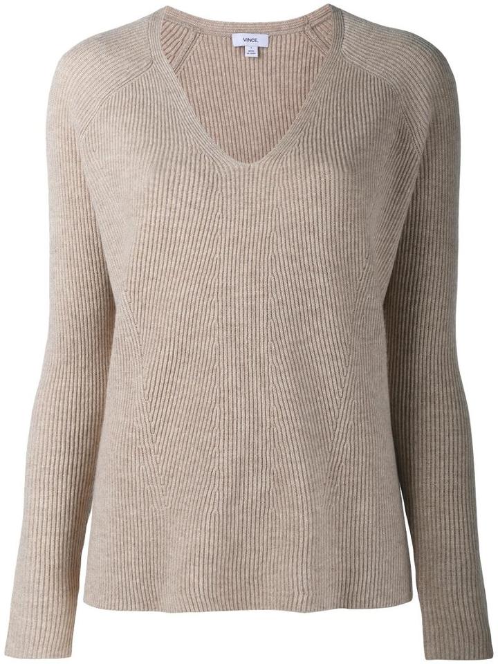 Vince Ribbed Knitted Top, Women's, Size: Medium, Nude/neutrals, Wool/cashmere