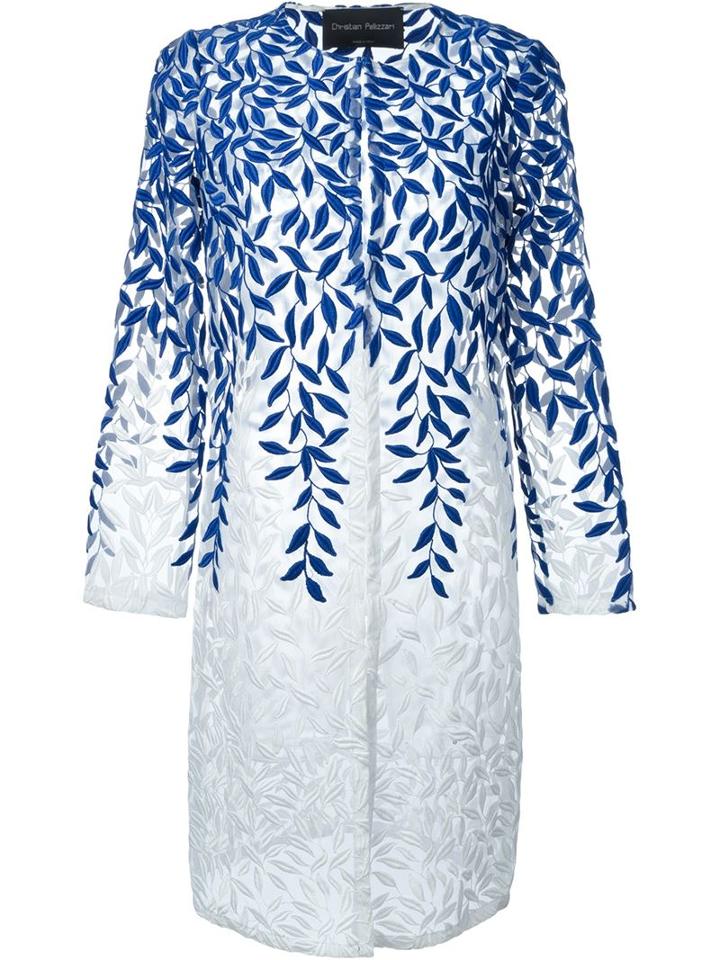 Christian Pellizzari Leaf Embroidery Coat, Women's, Size: 42, Blue, Cotton/polyester
