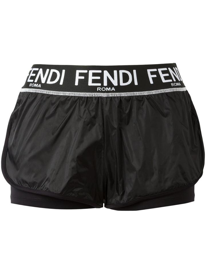 Fendi Ff Logo Print Shorts, Women's, Size: 40, Black, Polyamide/polyester/spandex/elastane