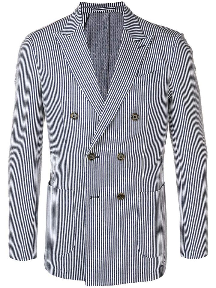 Eleventy Striped Double-breasted Blazer - Blue