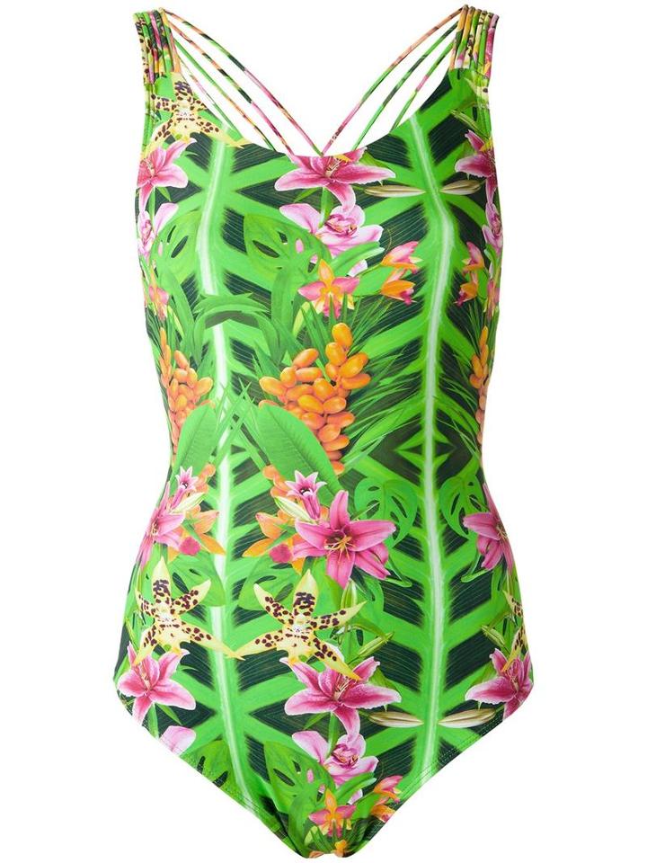 Blue Man Printed Swimsuit, Women's, Size: G, Green, Lyocell