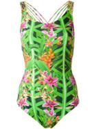 Blue Man Printed Swimsuit, Women's, Size: G, Green, Lyocell