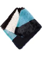 Liska Striped Colour Block Scarf, Women's, Blue, Mink Fur/persian Lamb Fur