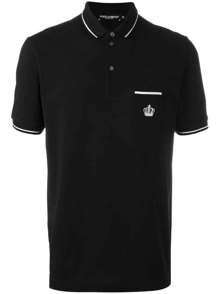 Dolce & Gabbana Embroidered Crown Polo Shirt, Men's, Size: 44, Black, Cotton