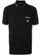 Dolce & Gabbana Embroidered Crown Polo Shirt, Men's, Size: 44, Black, Cotton