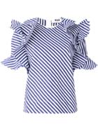 Msgm - Ruffled Sleeve Striped Top - Women - Cotton - 42, Women's, White, Cotton