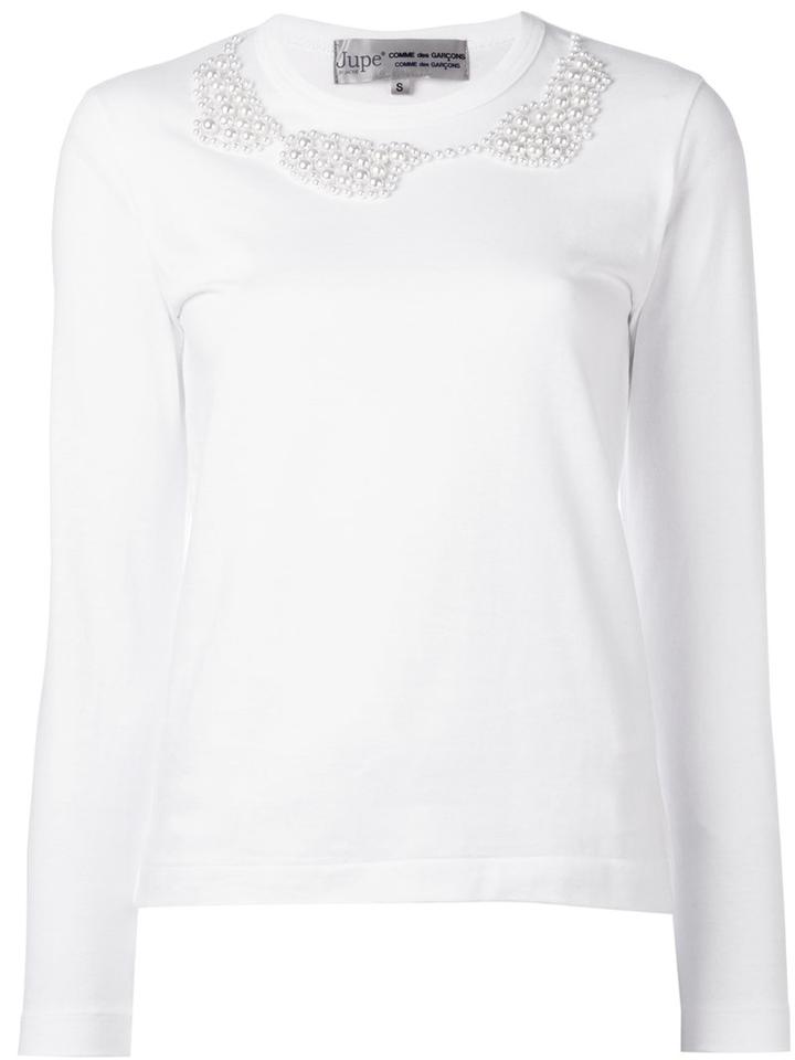 Comme Des Garçons Comme Des Garçons Pearled Trim Top, Women's, Size: Xs, White, Cotton