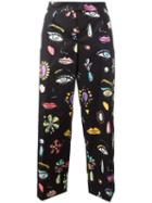 Boutique Moschino Multi Print Cropped Trousers, Women's, Size: 38, Black, Bamboo/cotton
