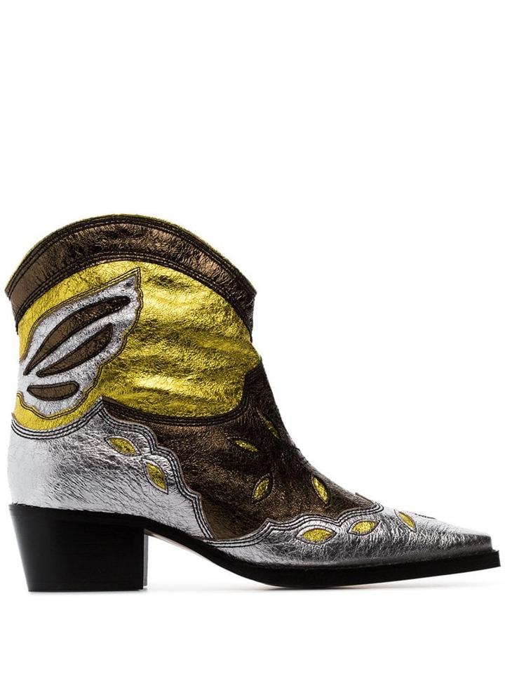 Ganni Meg 45 Leather Cowboy Boots - Green