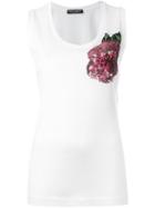 Dolce & Gabbana Sequinned Rose Tank Top, Women's, Size: 44, White, Cotton/polyamide/polyester
