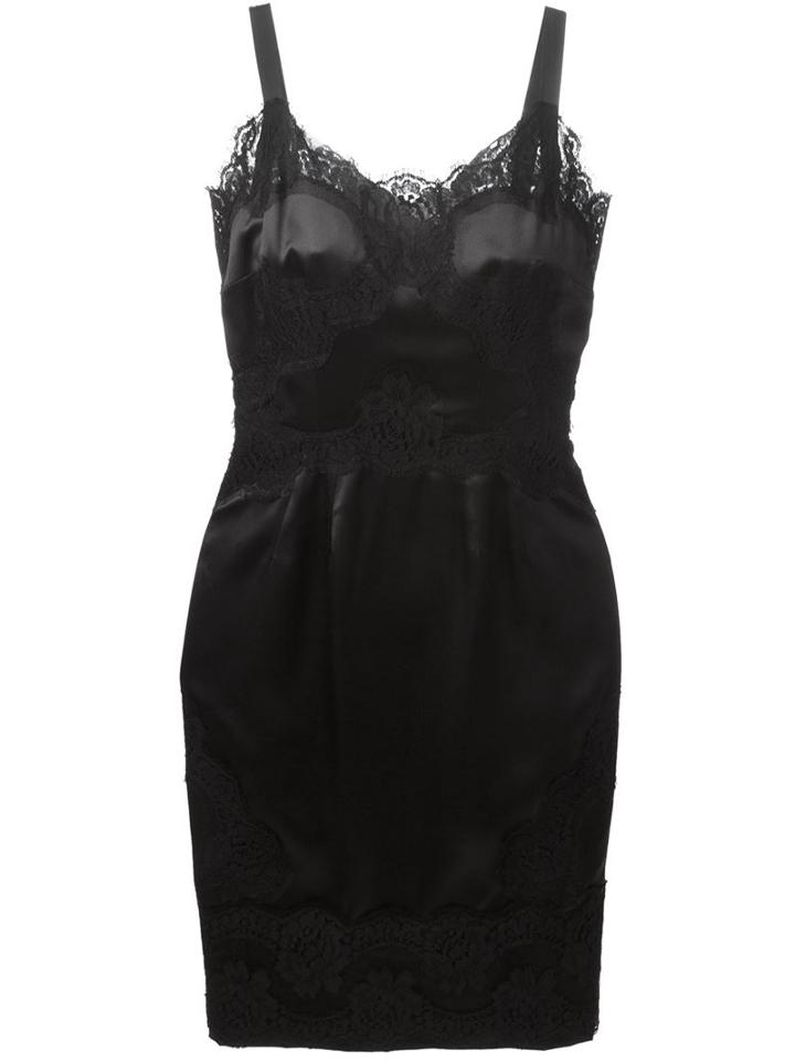 Dolce & Gabbana Lace Trim Strappy Dress, Women's, Size: 46, Black, Silk/cotton/spandex/elastane