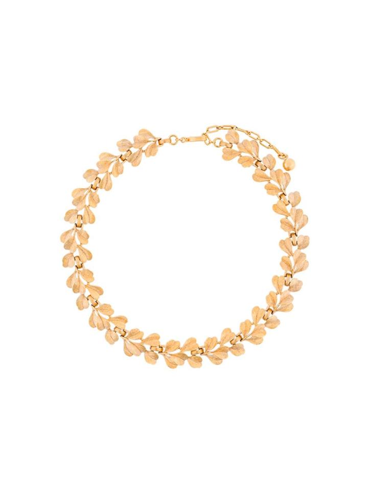 Trifari Vintage Brushed Leaf Necklace - Metallic