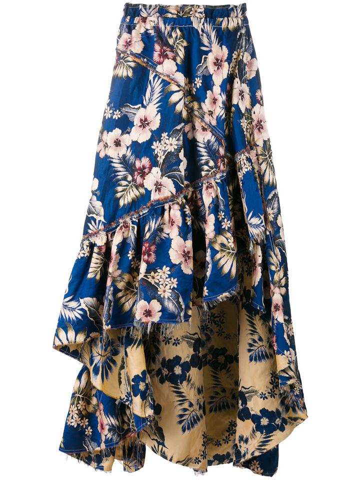 Philosophy Di Lorenzo Serafini - Floral High Low Skirt - Women - Polyester - 42, Blue, Polyester