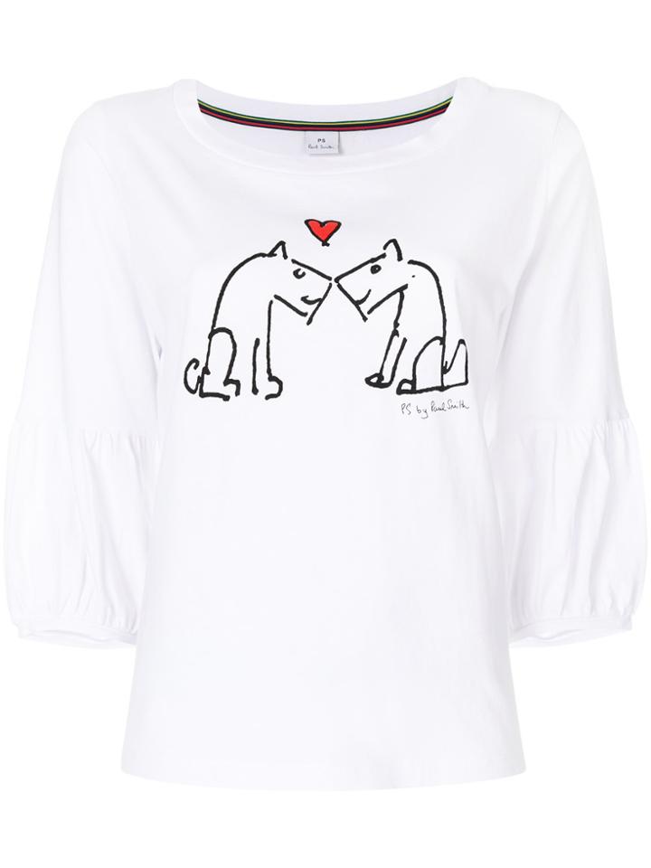 Ps By Paul Smith Bell Sleeve Dog Print Top - White