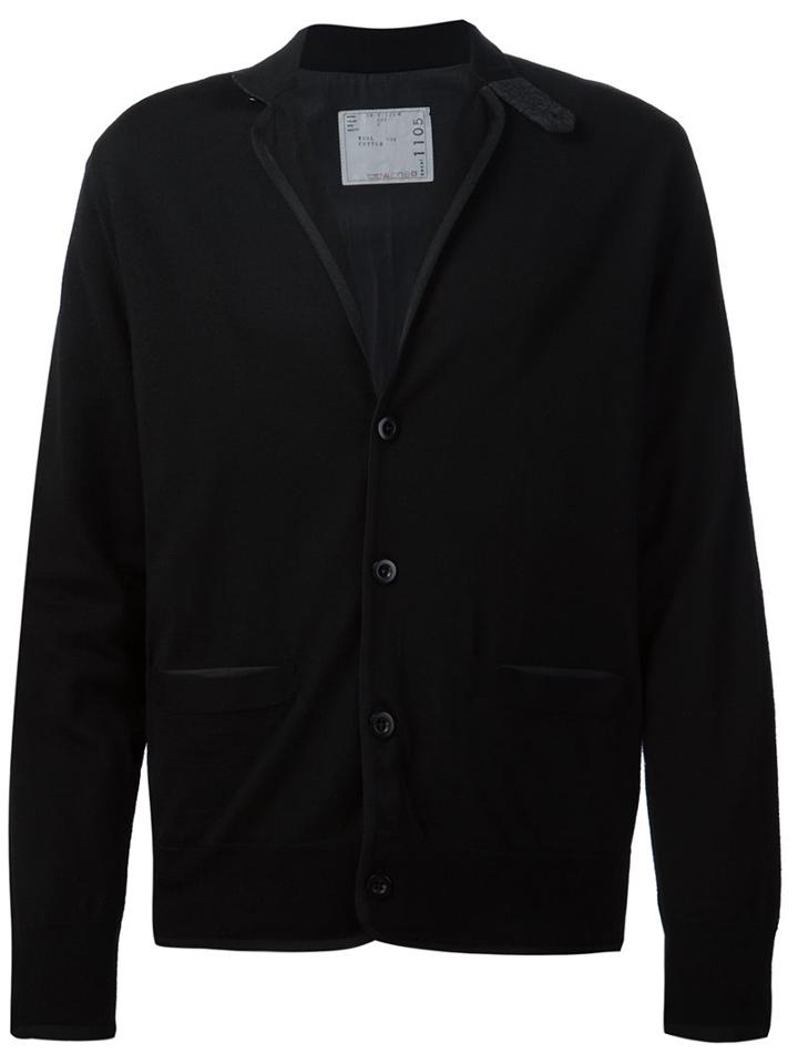 Sacai Contrast Collar Cardigan, Men's, Size: 1, Black, Cotton/wool