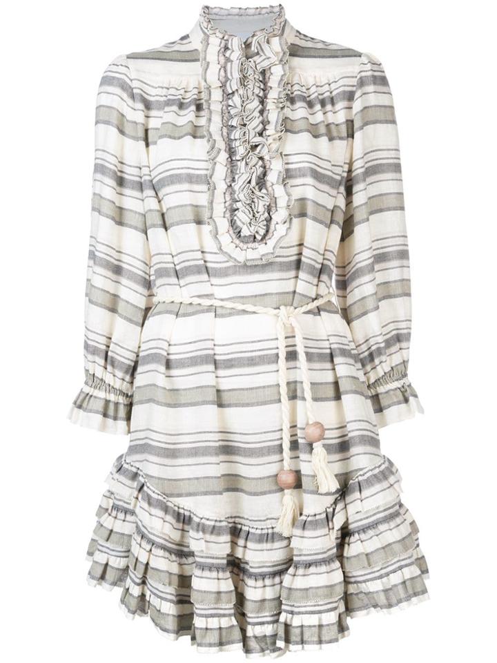 Zimmermann Juno Frilled Striped Dress - Neutrals