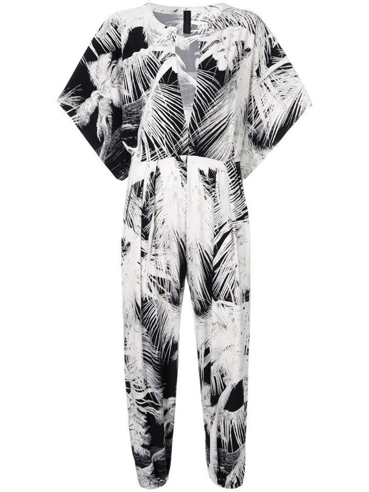 Norma Kamali Short-sleeve Floral Jumpsuit - Black