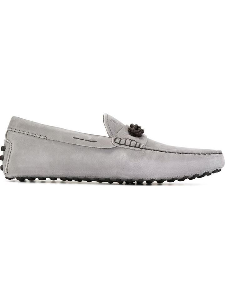 Tod S Braided Appliqué Loafers, Men's, Size: 10, Grey, Leather/suede/rubber