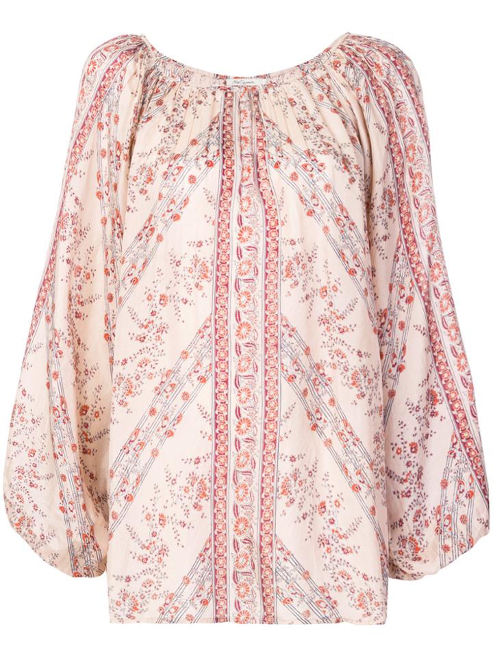 Mes Demoiselles Flared Floral Blouse - Nude & Neutrals