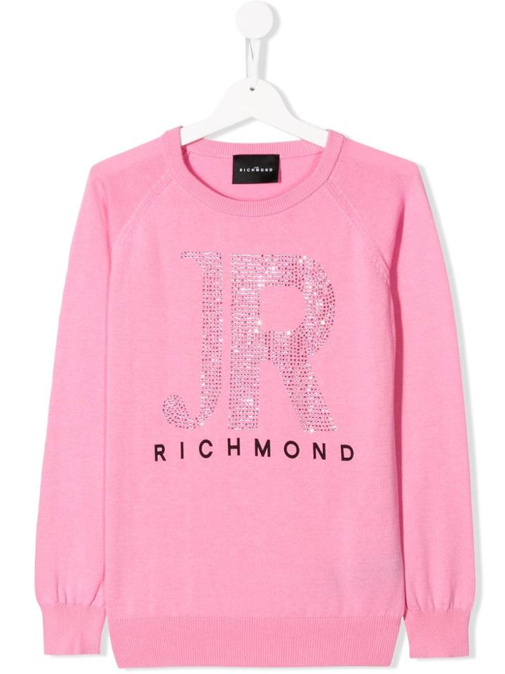 John Richmond Junior Rhinestone Logo Sweatshirt - Pink