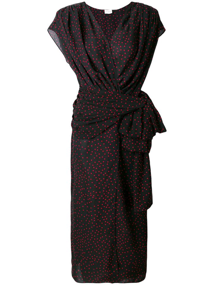 Magda Butrym Polka Dot Print Wrap Midi Dress - Black