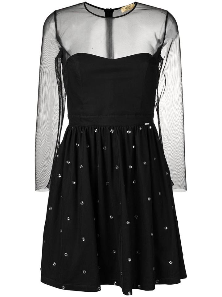 Liu Jo Embellished Mesh-panel Dress - Black