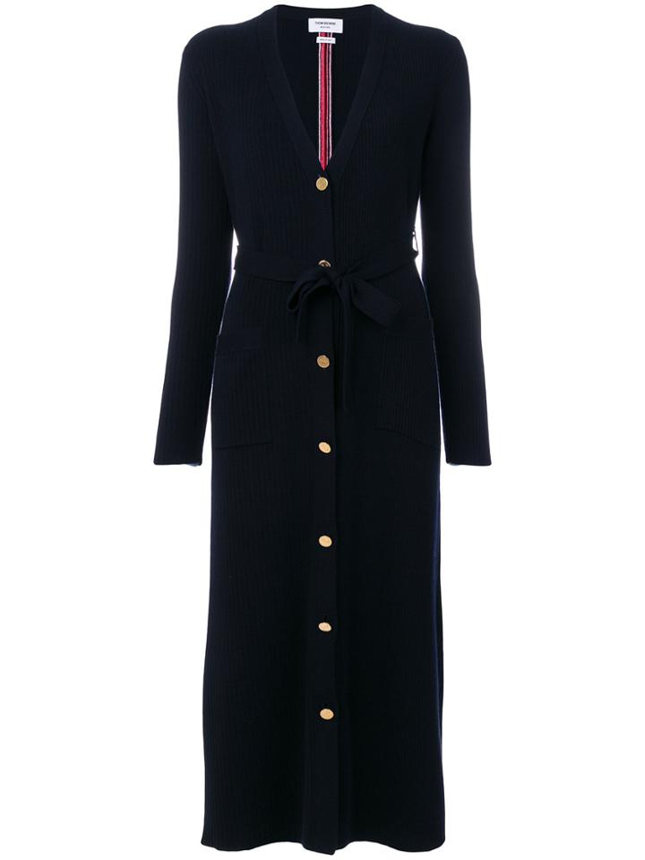 Thom Browne Half-and-half Rib Knit Striped Long Cardigan - Blue