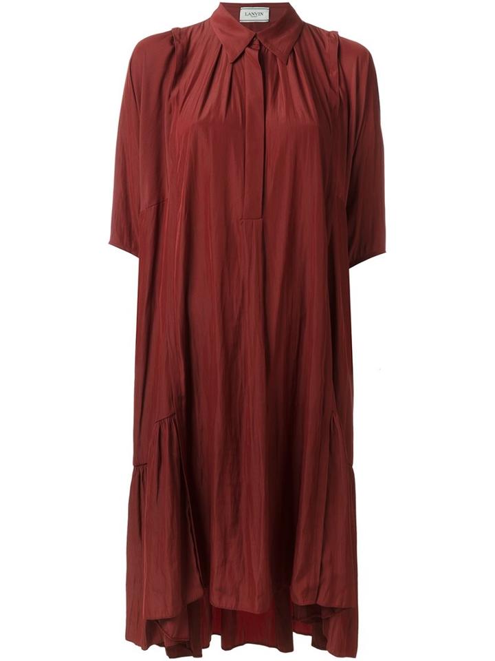 Lanvin - Frilled Hem Shirt Dress - Women - Polyester - 38, Pink/purple, Polyester