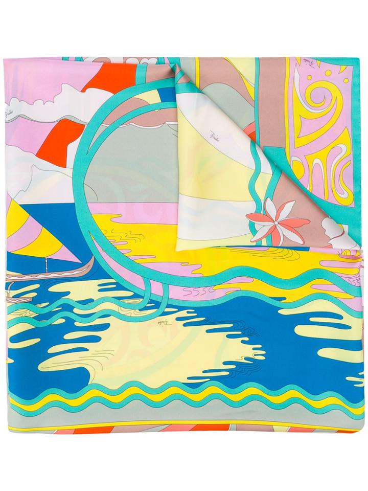 Emilio Pucci Tahiti Print Silk Stole - Blue