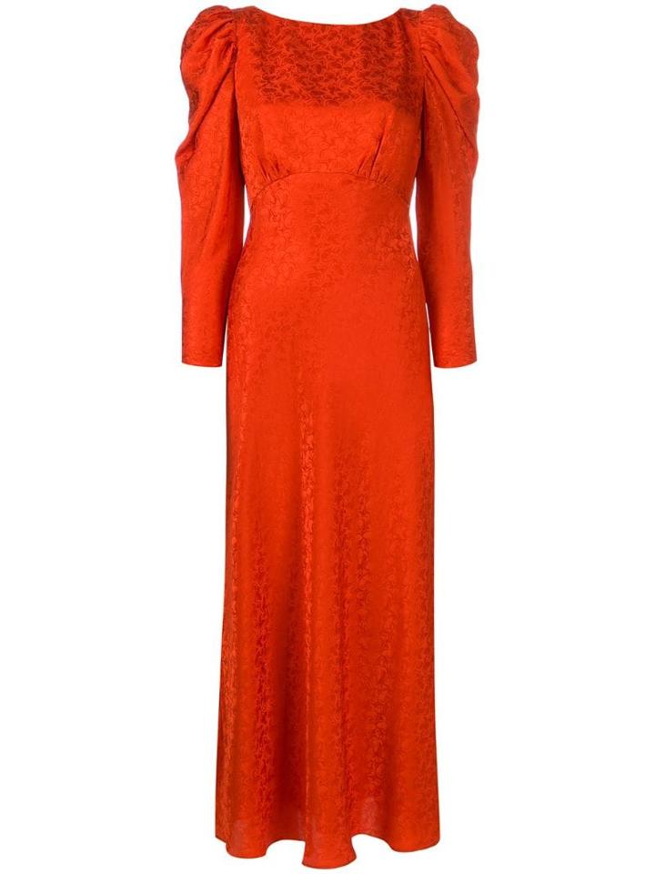 Saloni Ruched Shoulder Midi Dress - Orange