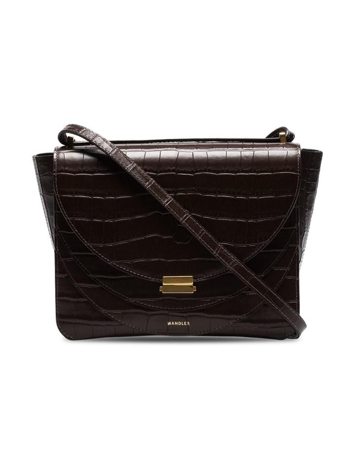 Wandler Brown Luna Croco Date Leather Shoulder Bag