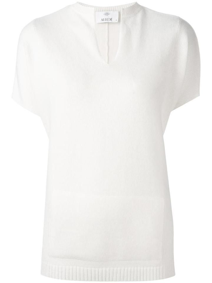Allude V-neck Shortsleeved Knit Blouse, Women's, Size: Medium, White, Cashmere/virgin Wool