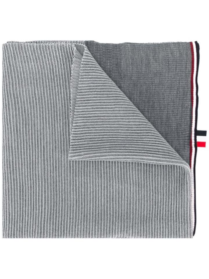 Thom Browne Ribbed Scarf, Men's, Grey, Wool