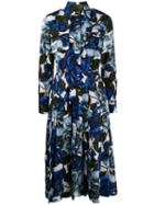Prada Floral Print Shirt Midi Dress - Blue