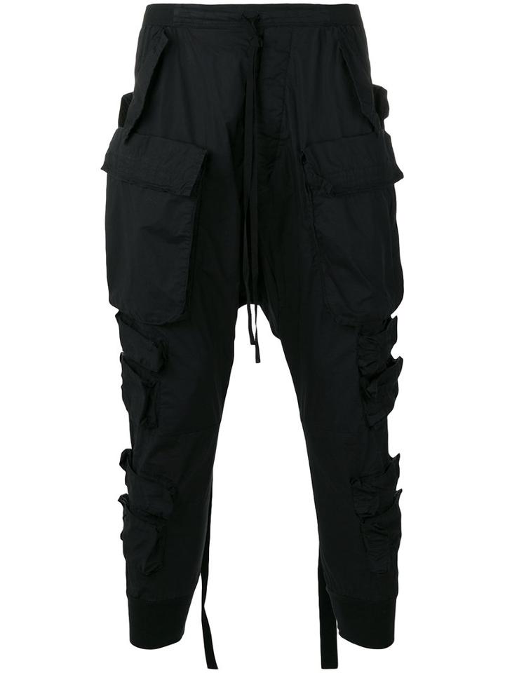 Unravel Project Cargo Pocket Drop-crotch Trousers, Men's, Size: Large, Black, Cotton/polyamide/spandex/elastane