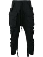 Unravel Project Cargo Pocket Drop-crotch Trousers, Men's, Size: Large, Black, Cotton/polyamide/spandex/elastane