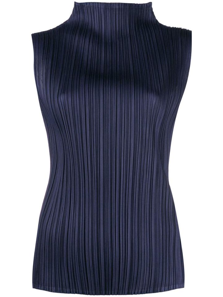 Pleats Please Issey Miyake Sleeveless Pleated Top - Blue
