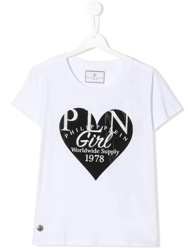 Philipp Plein Junior Crystal Heart T-shirt - White
