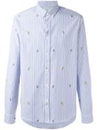 Kenzo Striped Badge Button Down Shirt, Men's, Size: Large, Blue, Cotton