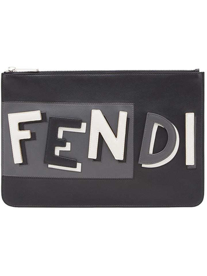Fendi Logo Inlay Zip Pouch - Black