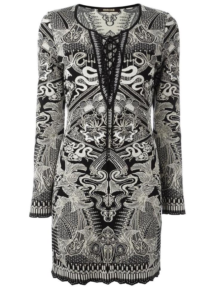 Roberto Cavalli Patterned Dress, Women's, Size: 40, Black, Viscose/polyester