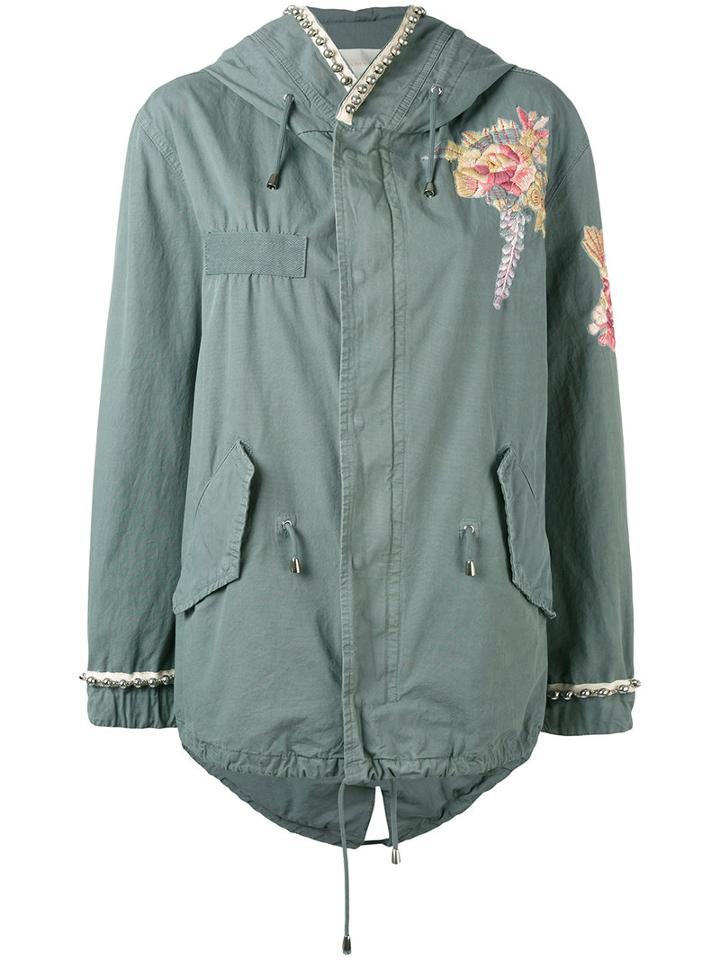 Amen - Floral Embroidered Hooded Jacket - Women - Cotton/viscose/metal/glass - 42, Green, Cotton/viscose/metal/glass
