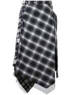 Aula - Checked Asymmetric Skirt - Women - Cotton - 0, Black, Cotton