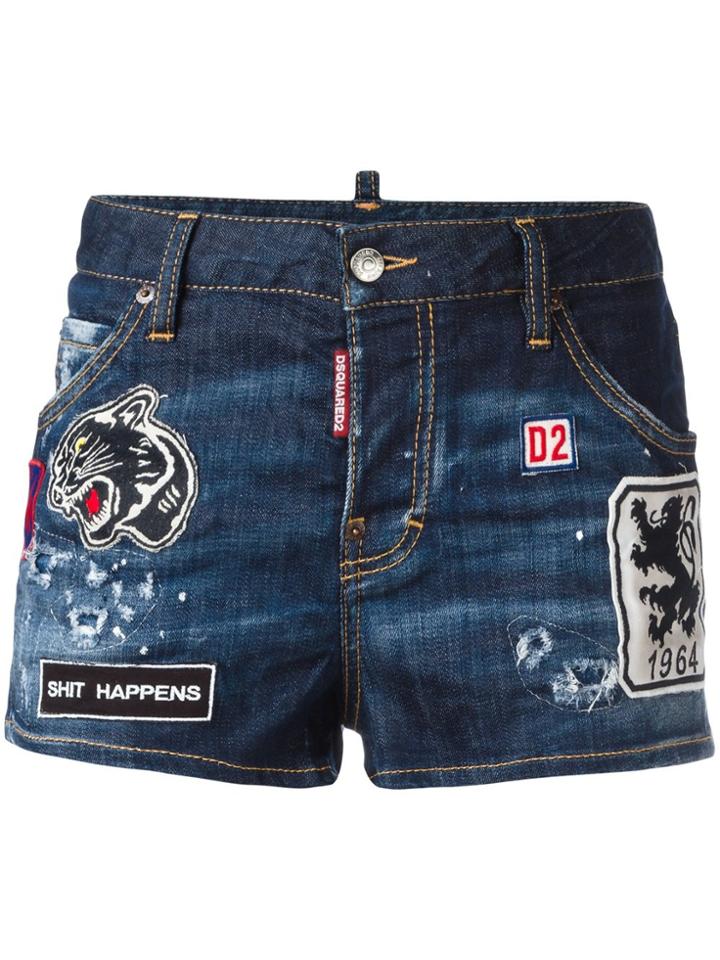 Dsquared2 Patched Denim Shorts - Blue