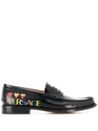 Versace Hearts Logo Loafers - Black