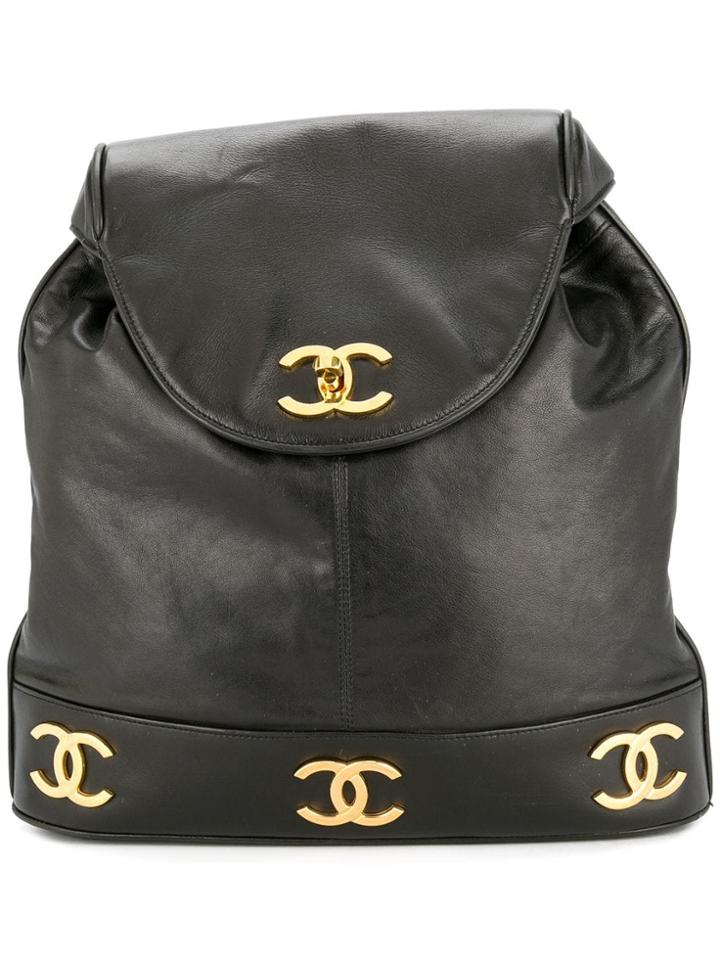 Chanel Vintage Cc Plate Rucksack - Black